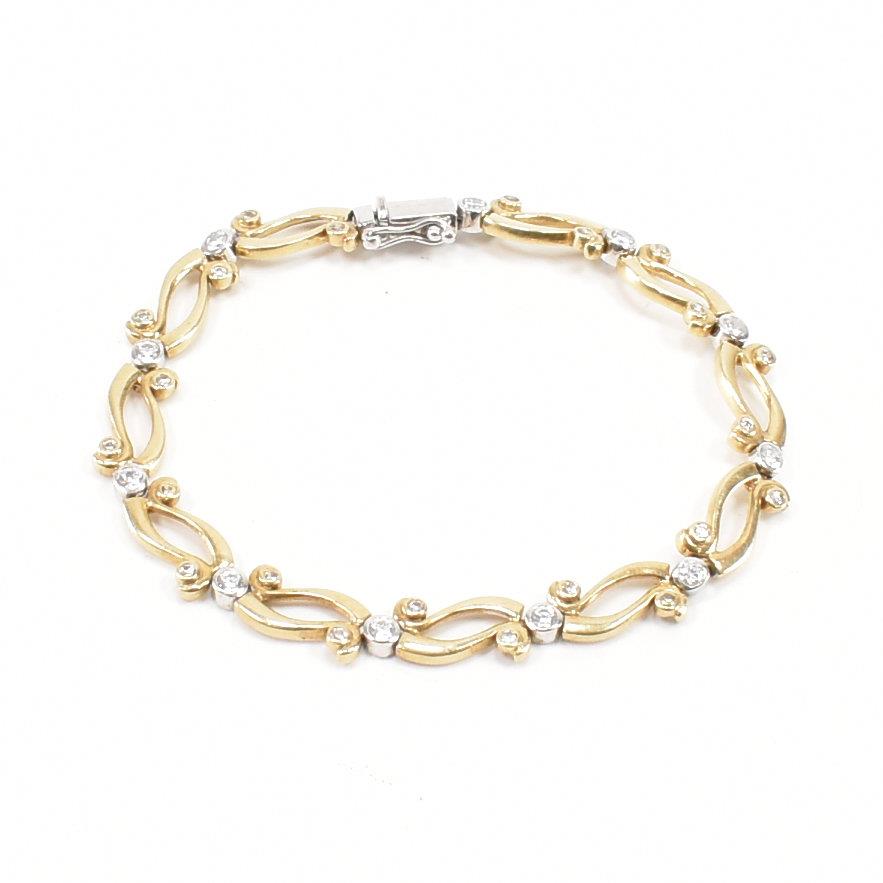 HALLMARKED TWO TONE 9CT GOLD & WHITE STONE BRACELET