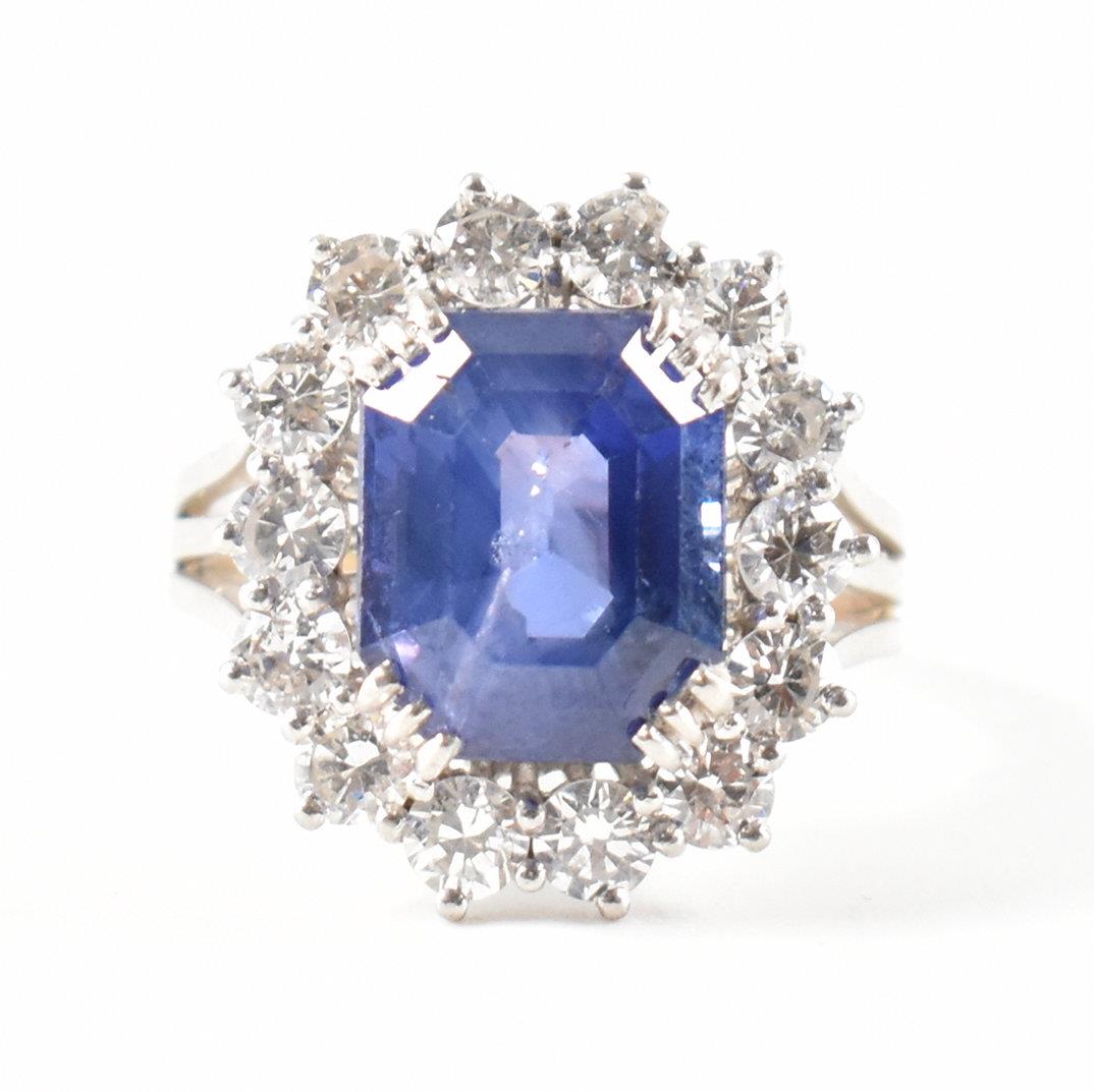 FRENCH CEYLON COLOUR CHANGE SAPPHIRE & DIAMOND CLUSTER RING