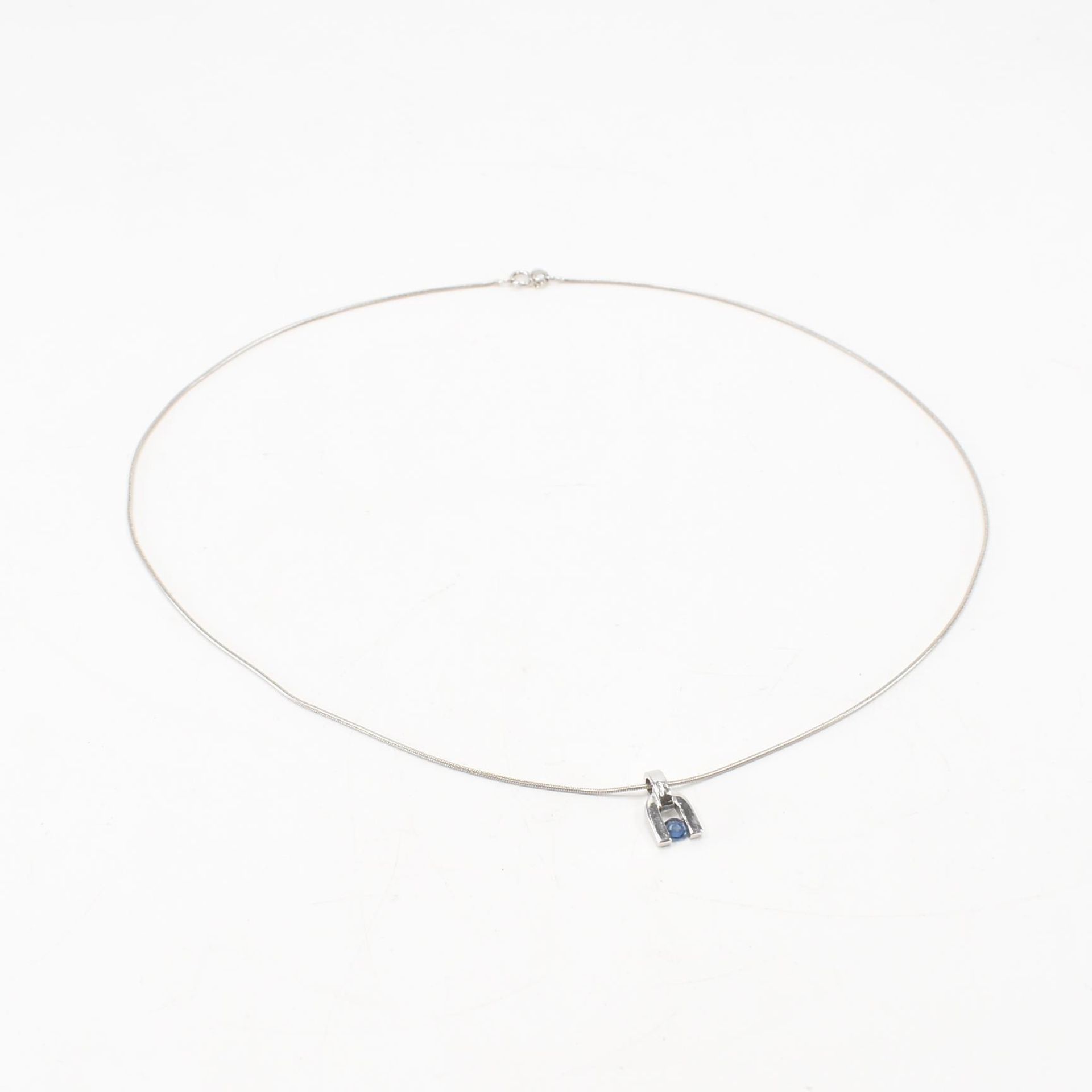 HALLMARKED 18CT WHITE GOLD & SAPPHIRE PENDANT NECKLACE - Image 6 of 6