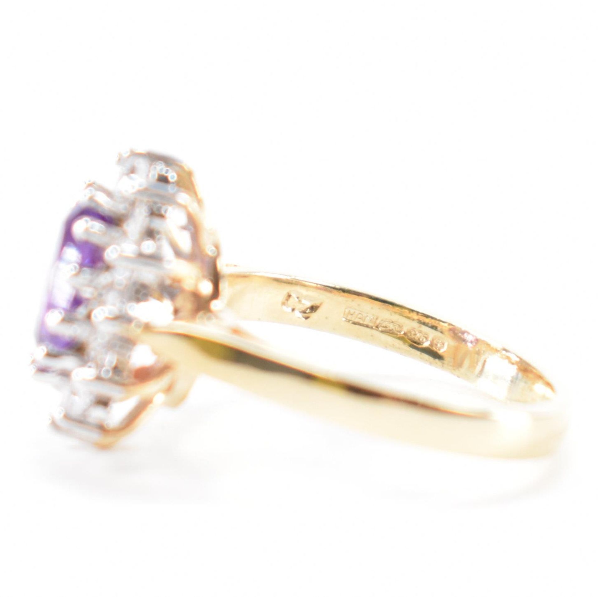 HALLMARKED 9CT GOLD AMETHYST & CZ CLUSTER RING - Image 6 of 8
