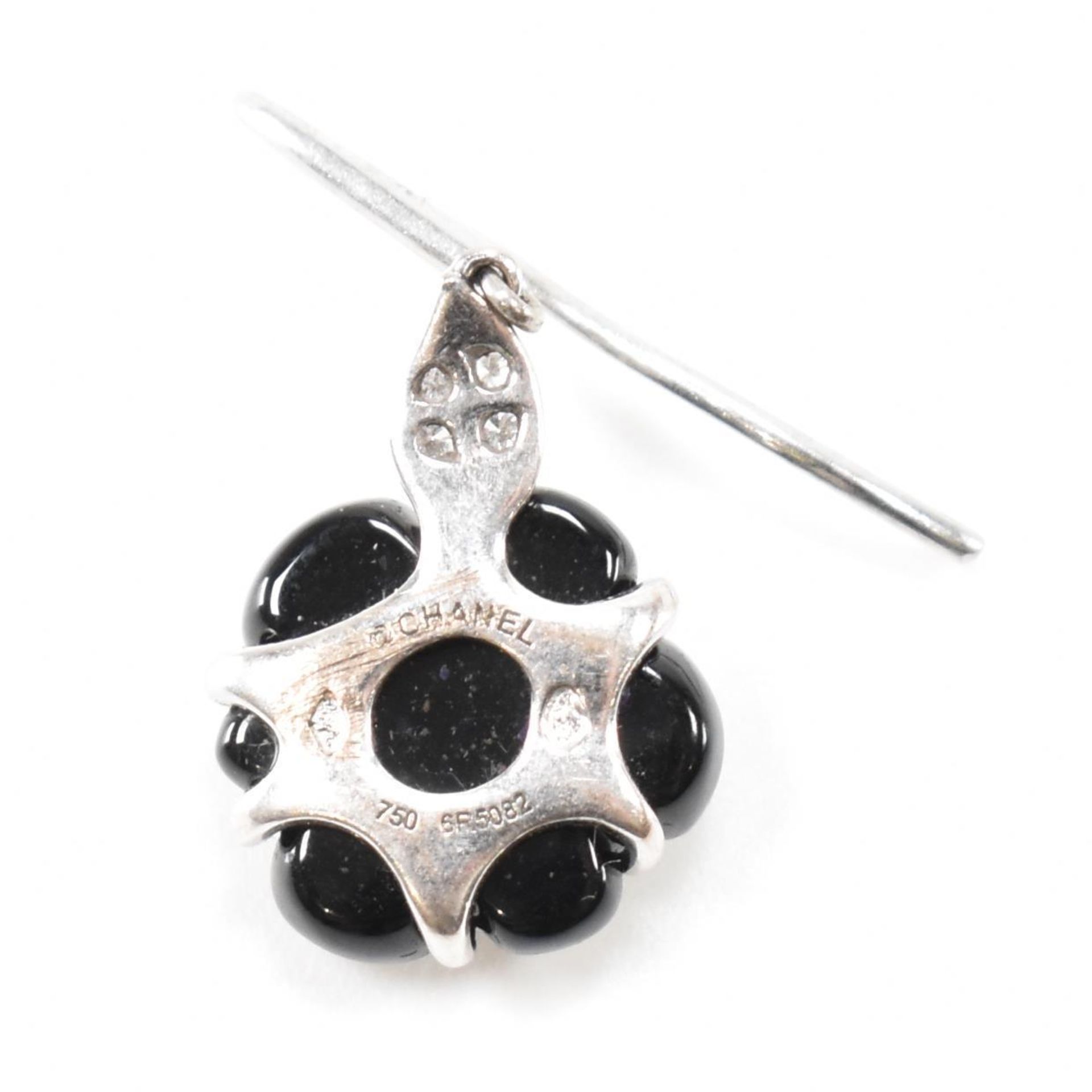 PAIR CHANEL ONYX & DIAMOND PENDANT EARRINGS - Image 3 of 3