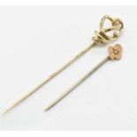 TWO ANTIQUE GOLD STICK PINS