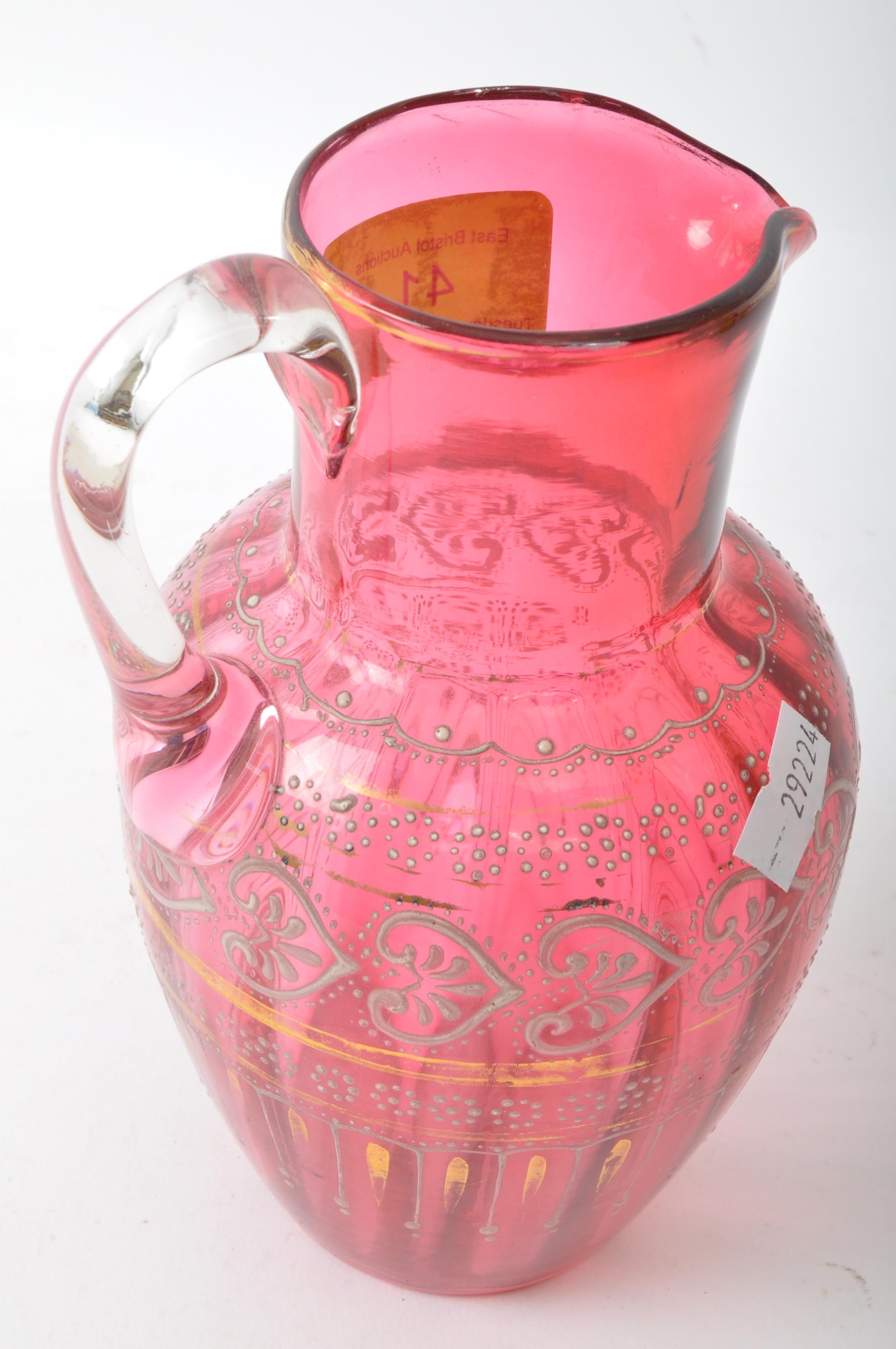19TH CENTURY BOHEMIAN CRANBERRY GLASS JUG DECANTER - Image 2 of 6