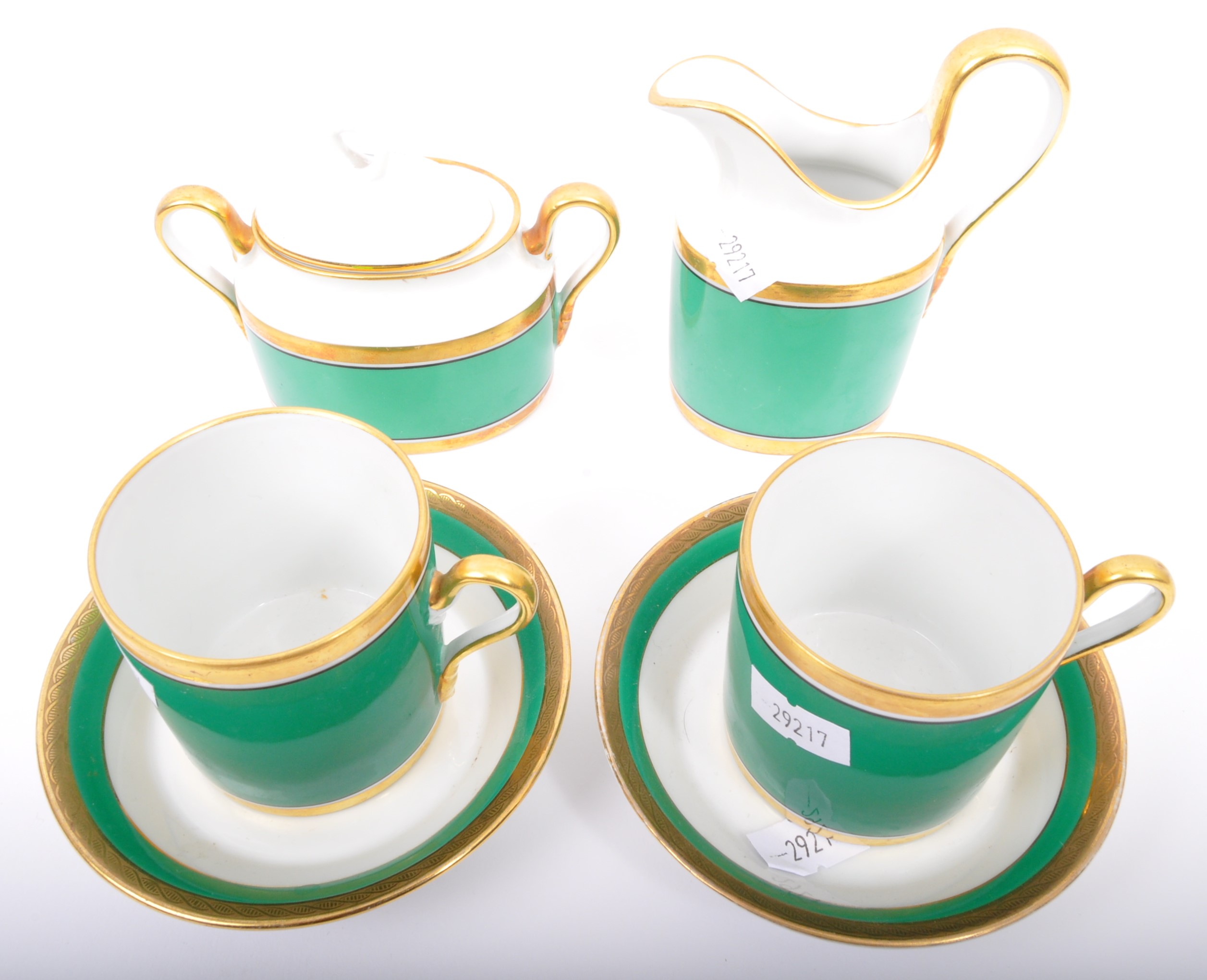 RICHARD GINORI - OLIVE GREEN & GILT TWO PERSON TEA SERVICE