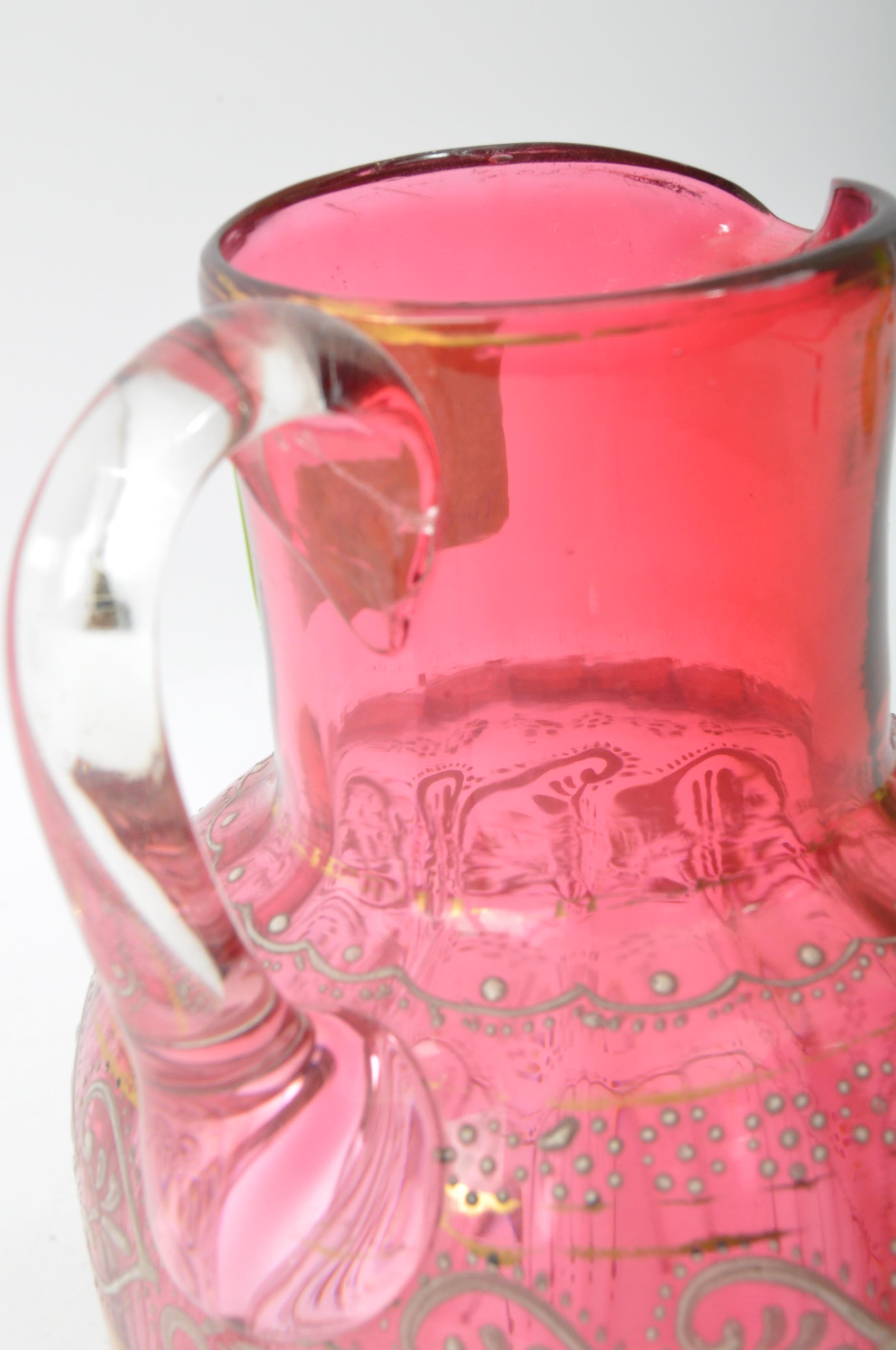 19TH CENTURY BOHEMIAN CRANBERRY GLASS JUG DECANTER - Image 5 of 6