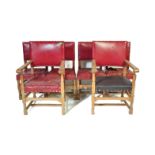 SET OF 6 OAK & LEATHER CROMWELLIAN DINING CHAIRS