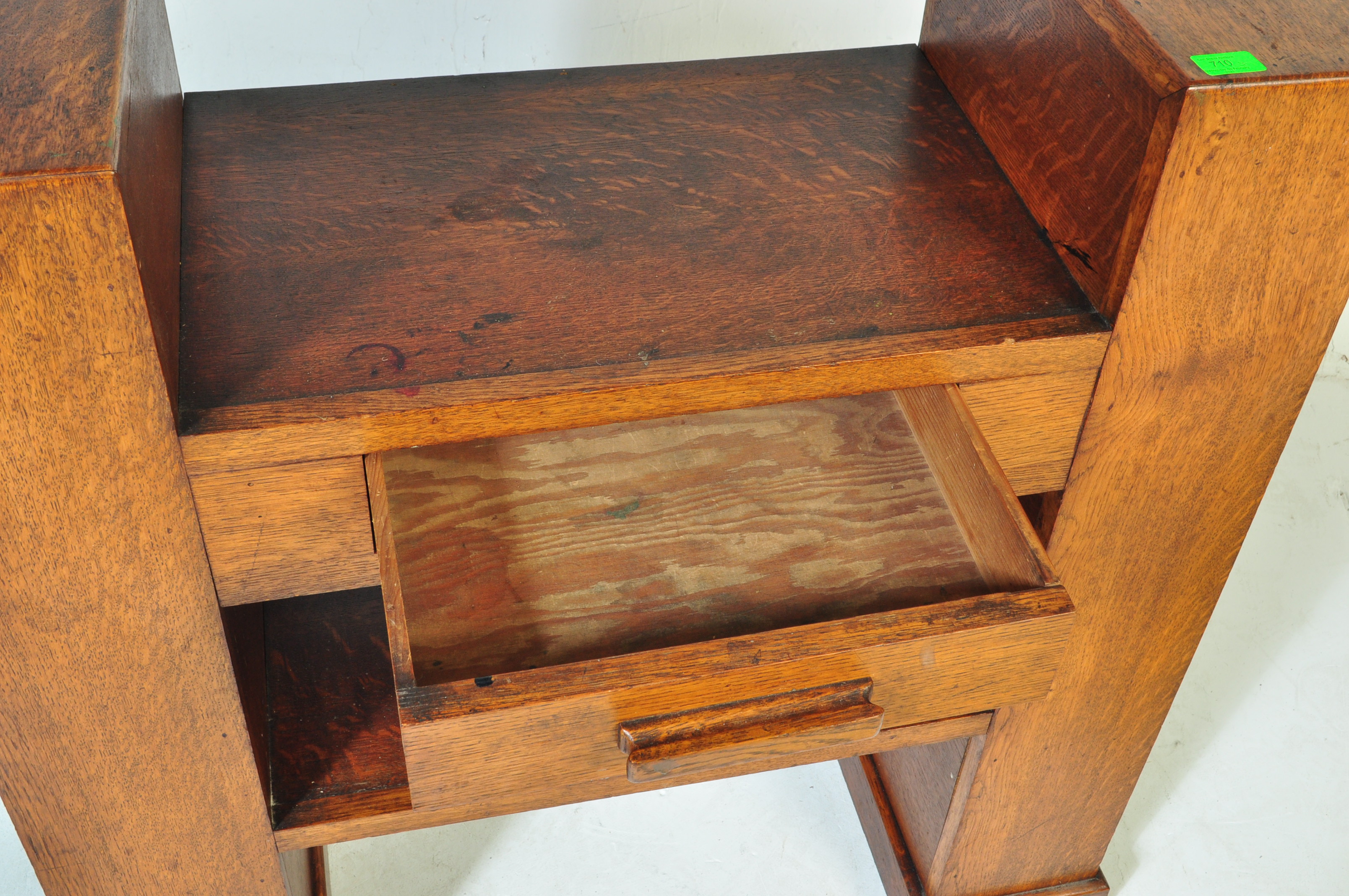 1930S ART DECO OAK DROP CENTRE HALL TABLE WRITING DESK - Image 4 of 5