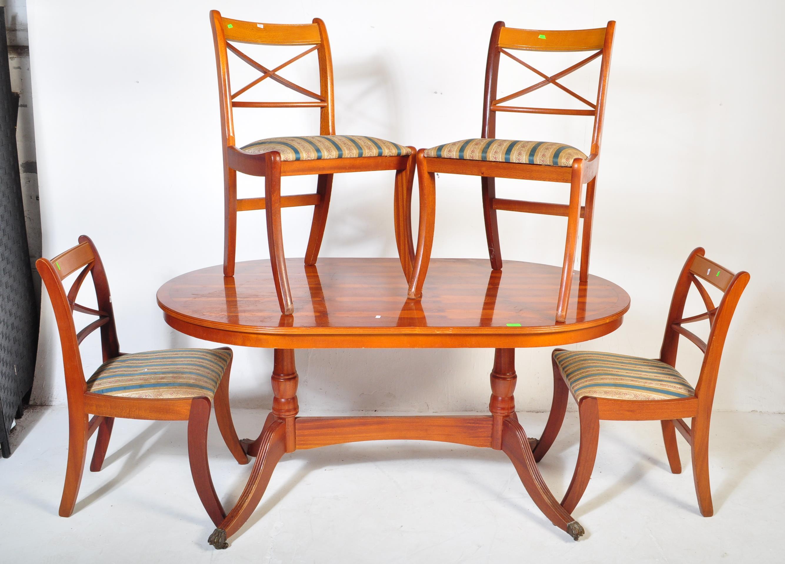 20TH CENTURY YEW WOOD VENEER DINING TABLE W/ CHAIRS - Image 2 of 5