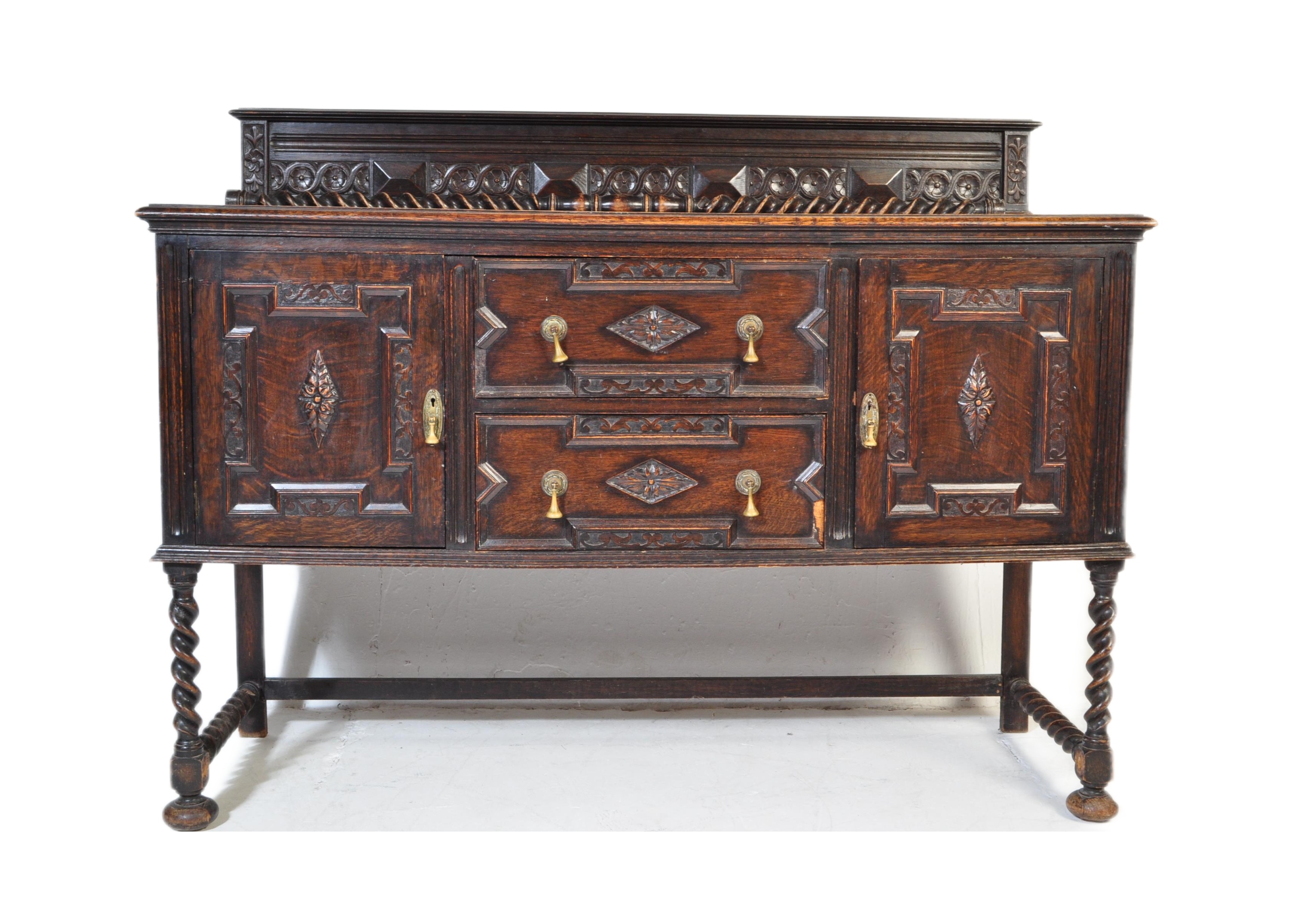 JACOBEAN REVIVAL OAK SIDEBOARD CREDENZA