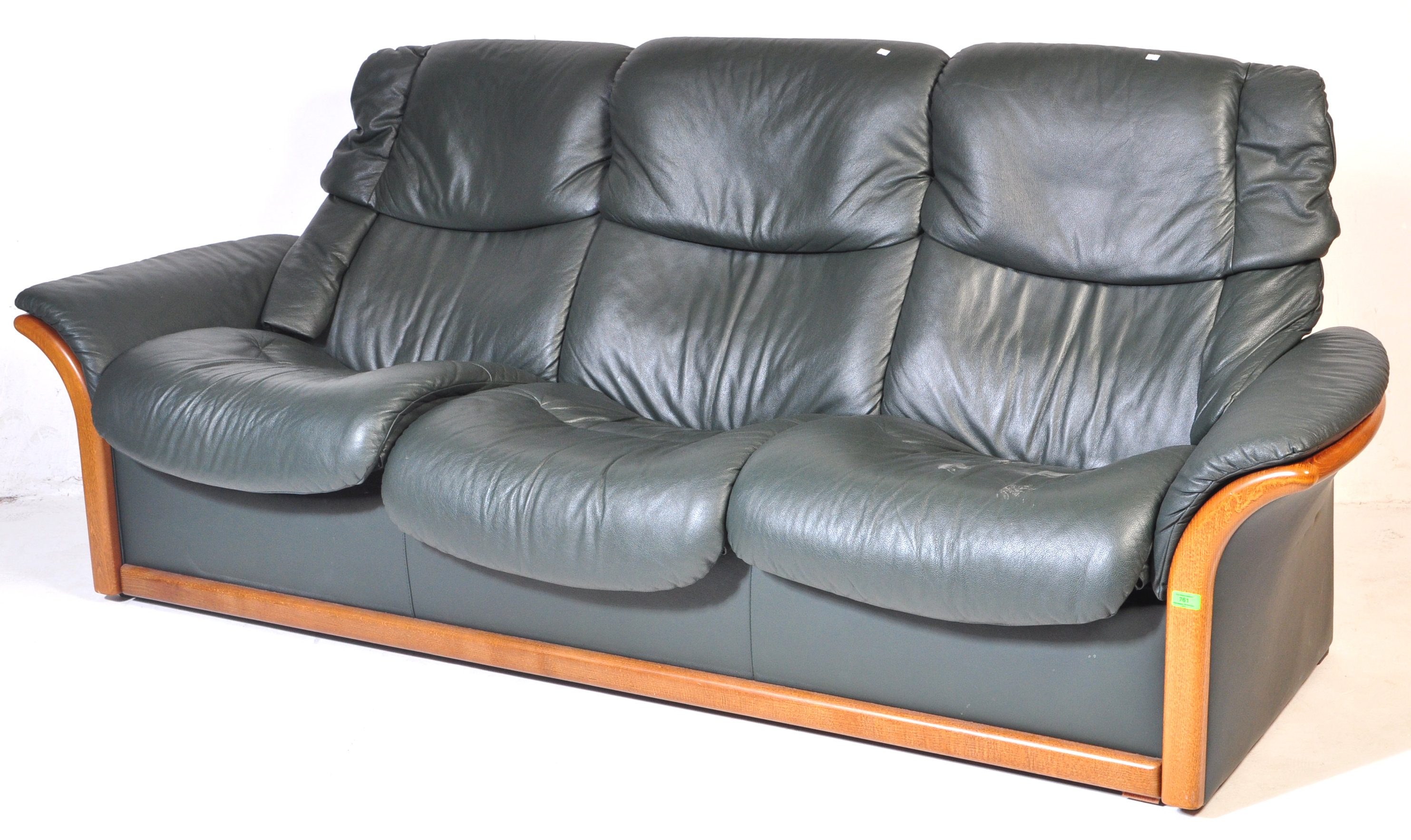 EKORNES STRESSLESS LEATHER THREE SEAT SOFE SETTEE - Image 2 of 6