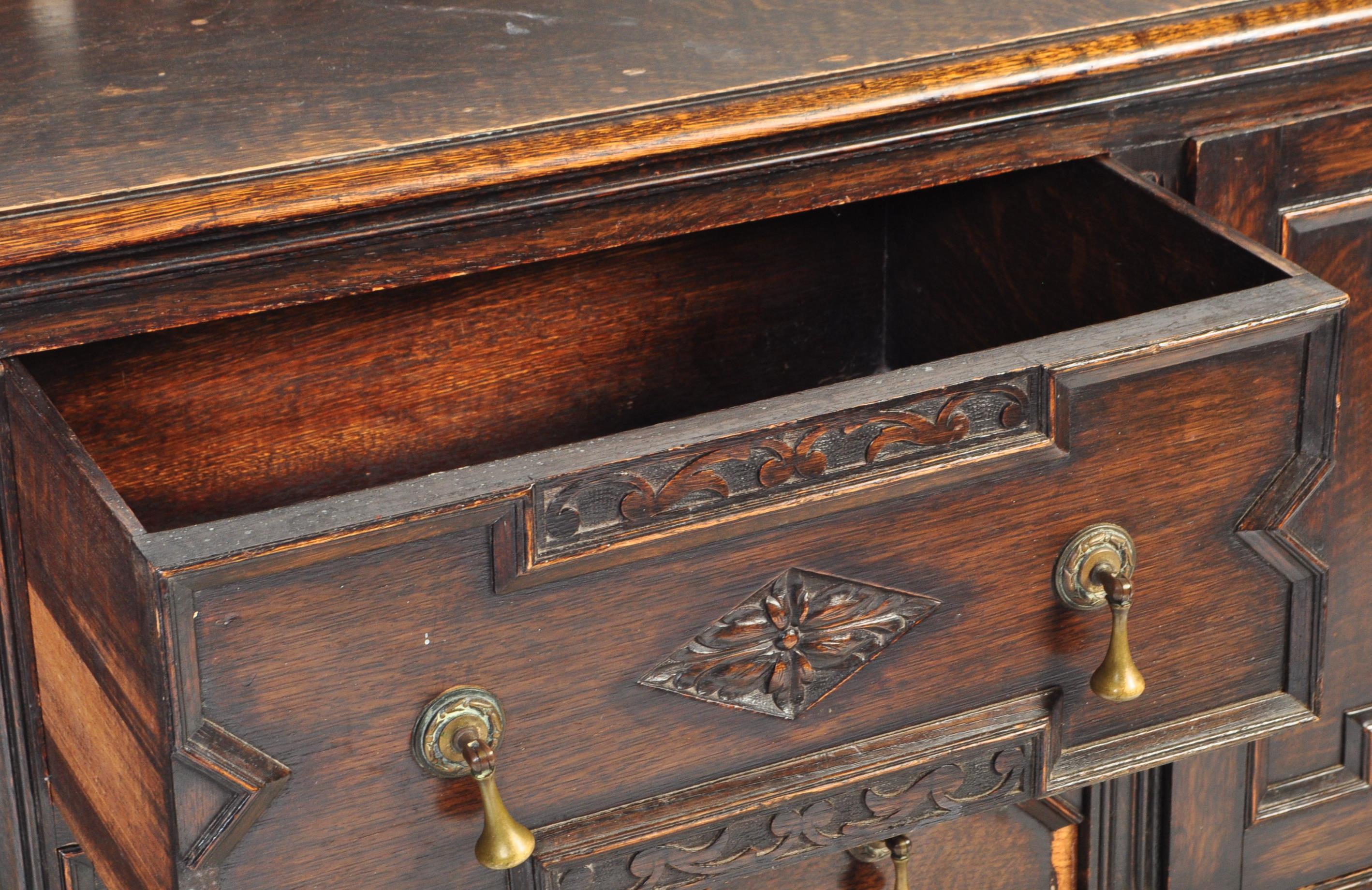 JACOBEAN REVIVAL OAK SIDEBOARD CREDENZA - Image 3 of 6