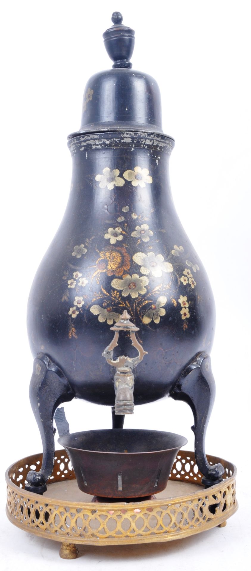 19TH CENTURY BLACK LACQUERED COFFEE POT ON STAND - Image 2 of 5
