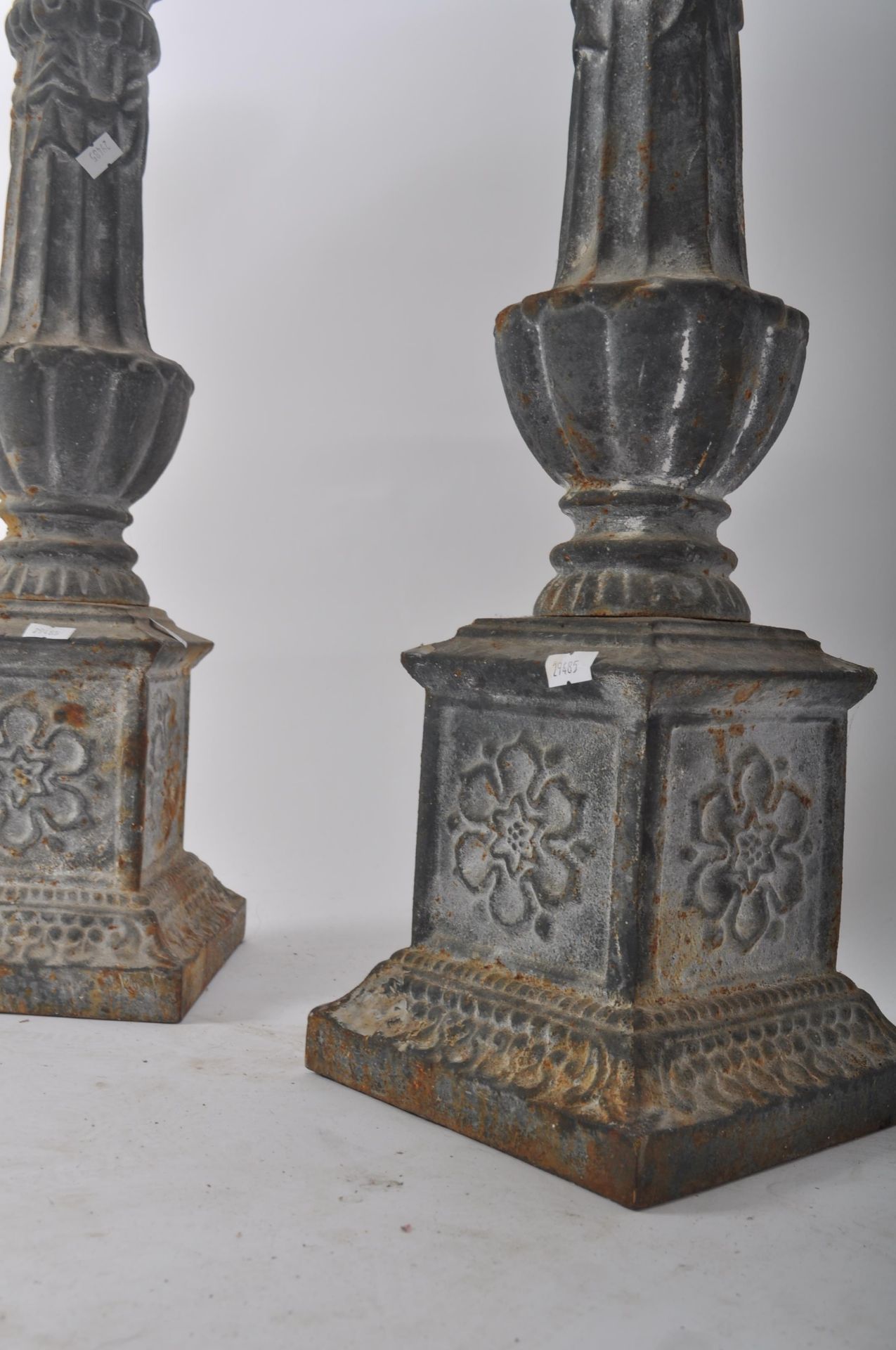 LARGE PAIR 19TH CENTURY IRON FLOORSTANDING CANDLESTICKS - Image 6 of 6