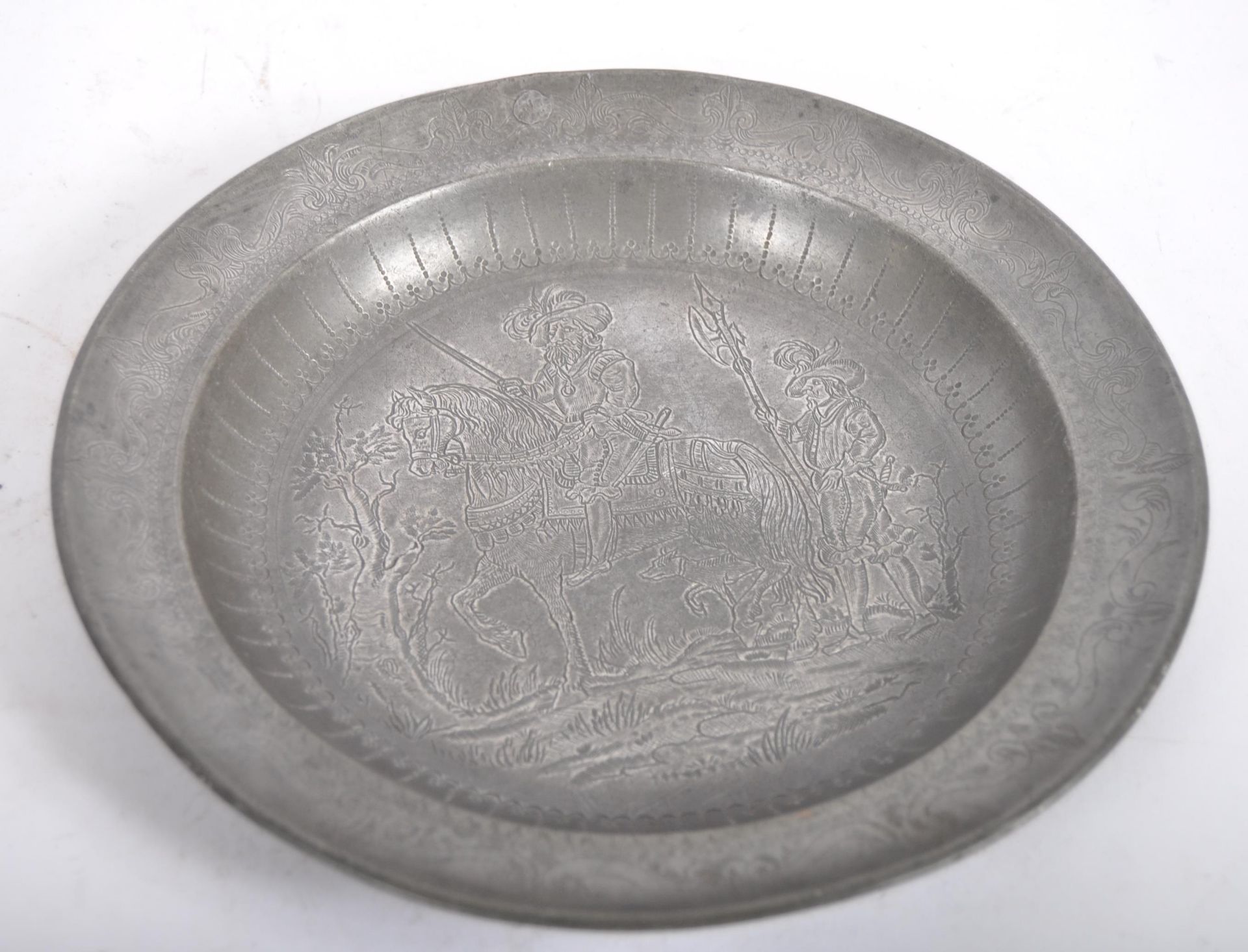 PAIR 18TH CENTURY DUTCH ENGRAVED PEWTER PLATES - Image 5 of 6