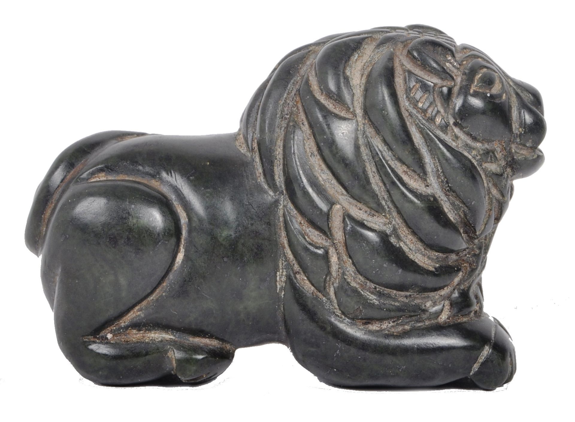 QING DYNASTY CHINESE SPINACH GREEN JADE LION FIGURINE