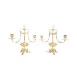 PAIR OF 19TH CENTURY BRASS TWIN SCONCE CANDELABRA