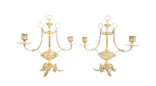 PAIR OF 19TH CENTURY BRASS TWIN SCONCE CANDELABRA