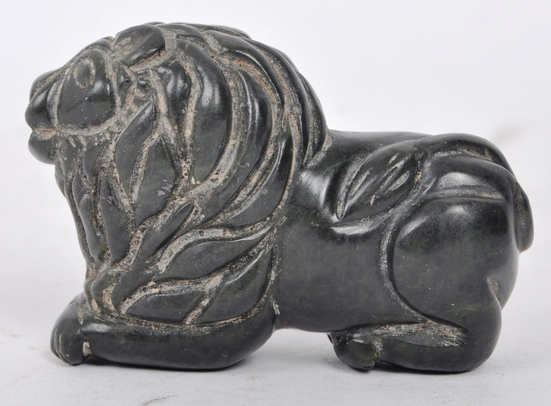 QING DYNASTY CHINESE SPINACH GREEN JADE LION FIGURINE - Image 3 of 6