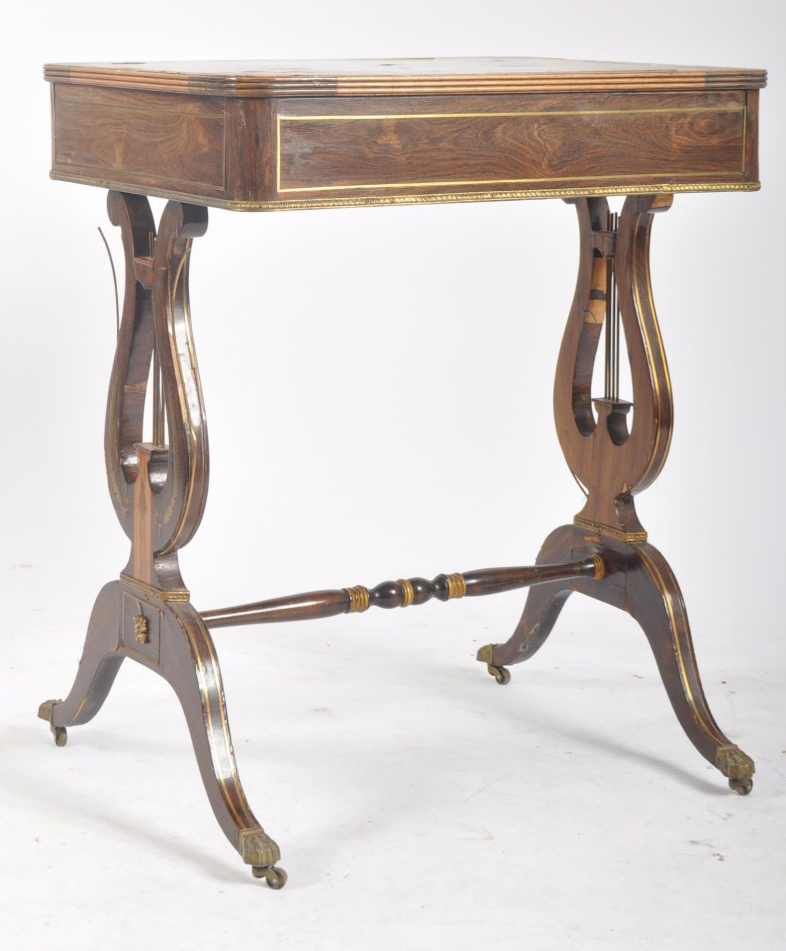 19TH CENTURY LADIES ROSEWOOD & BRASS INLAID WRITING TABLE - Image 10 of 10