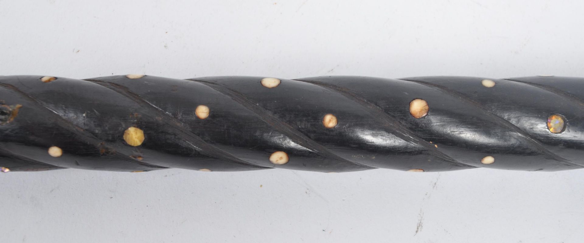 SILVER TOPPED DECORATIVE CANE WITH SPOTTED BONE INLAY - Image 5 of 7