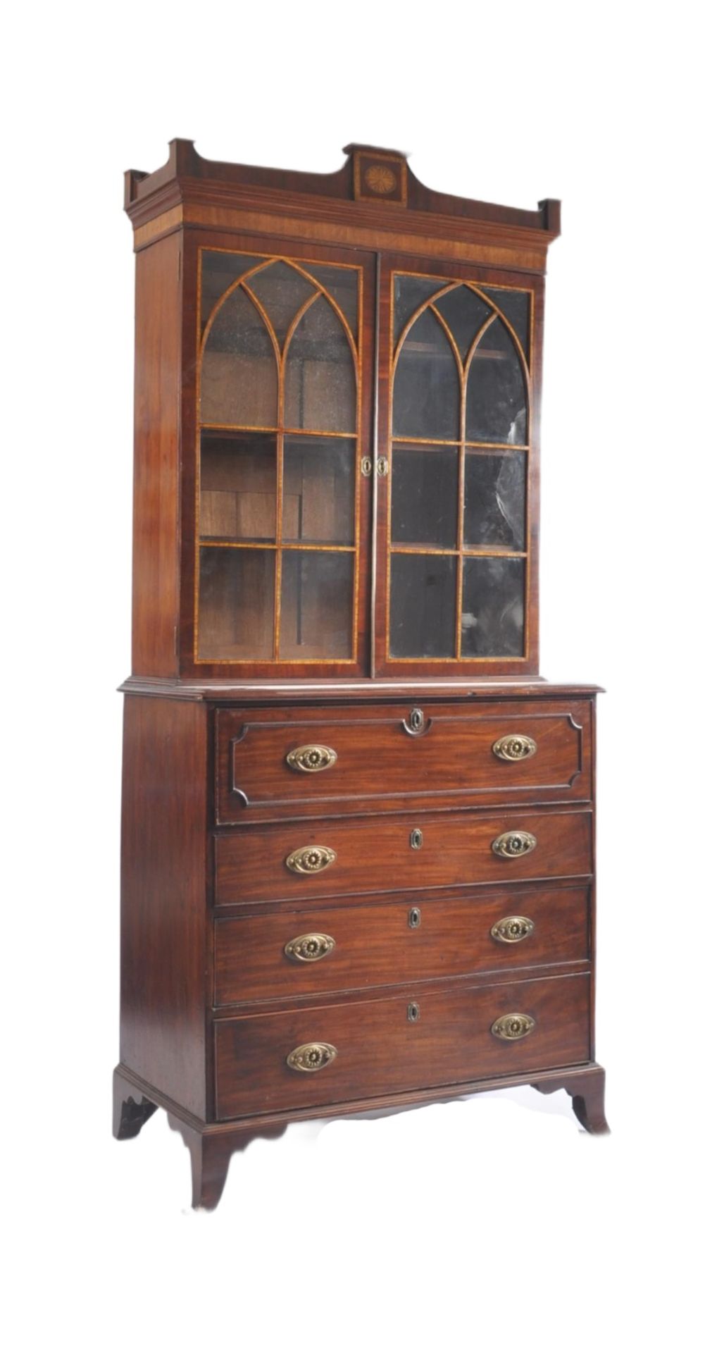 GEORGE III FLAME MAHOGANY SECRETAIRE BUREAU BOOKCASE