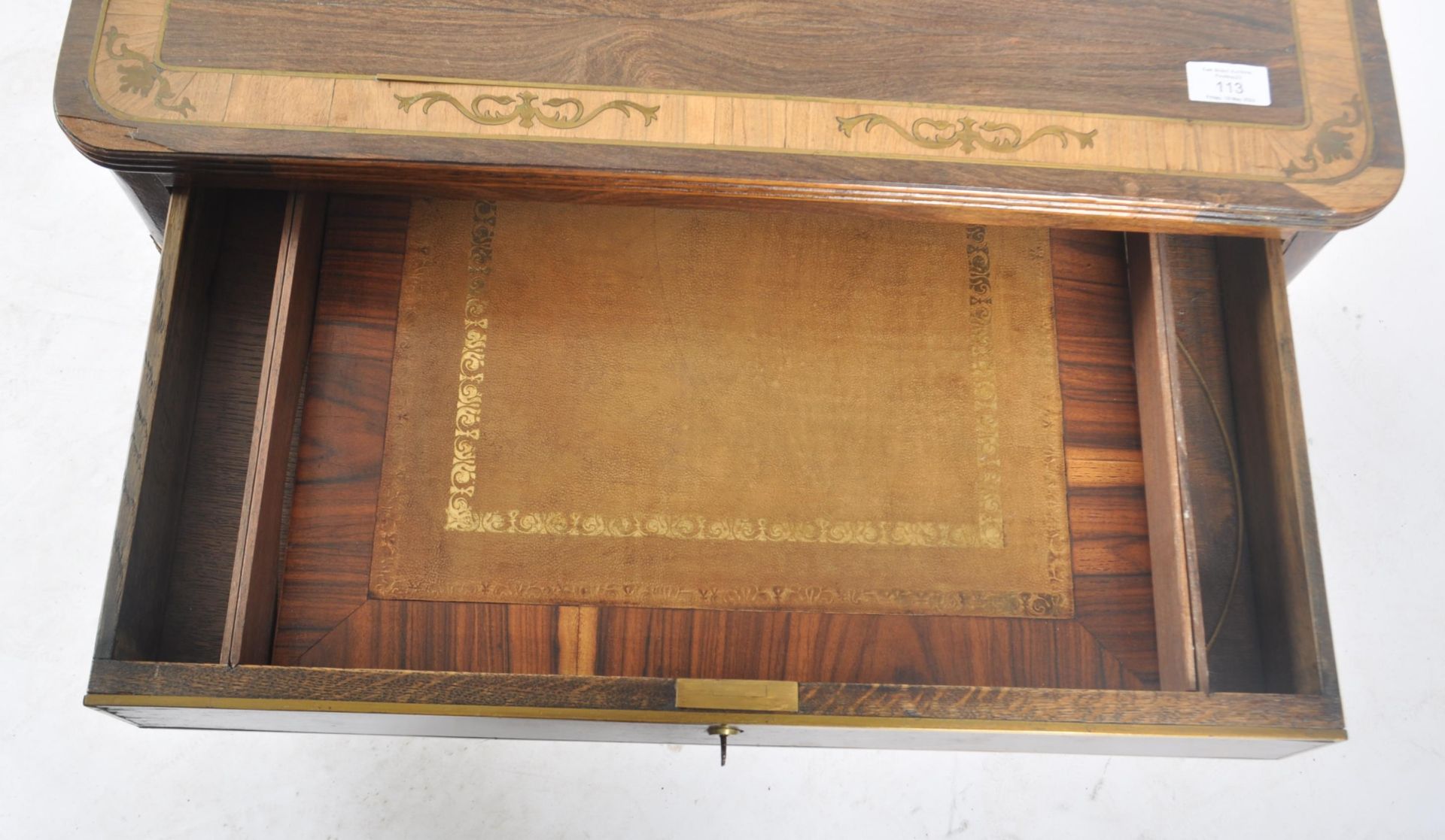 19TH CENTURY LADIES ROSEWOOD & BRASS INLAID WRITING TABLE - Image 6 of 10