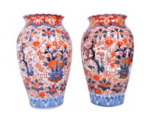 PAIR OF 19TH CENTURY JAPANESE TWIN IMARI URNS / VASES