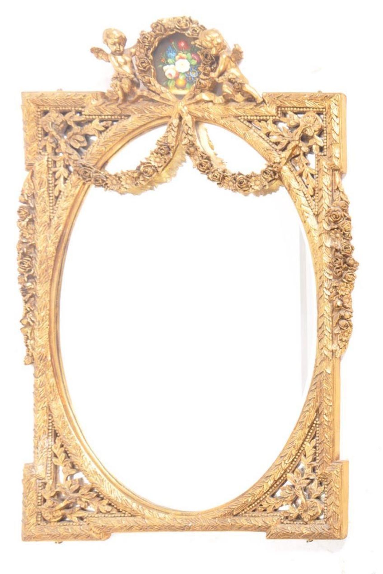 19TH CENTURY FRENCH GILT GESSO GARLAND PUTTI SWAG MIRROR - Image 2 of 7