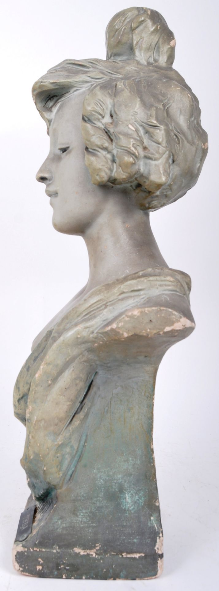 ART NOUVEAU CIRCA 1910 FRENCH PAINTED CHALK BUST STATUE - Image 4 of 6