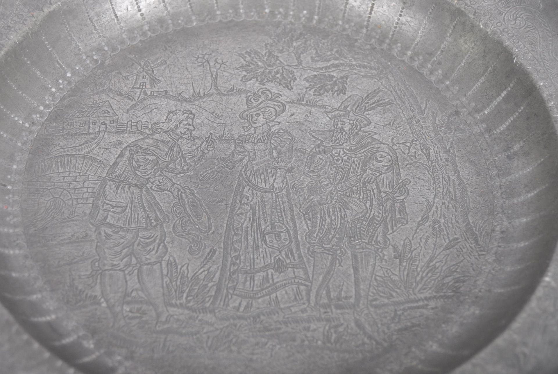 PAIR 18TH CENTURY DUTCH ENGRAVED PEWTER PLATES - Image 4 of 6