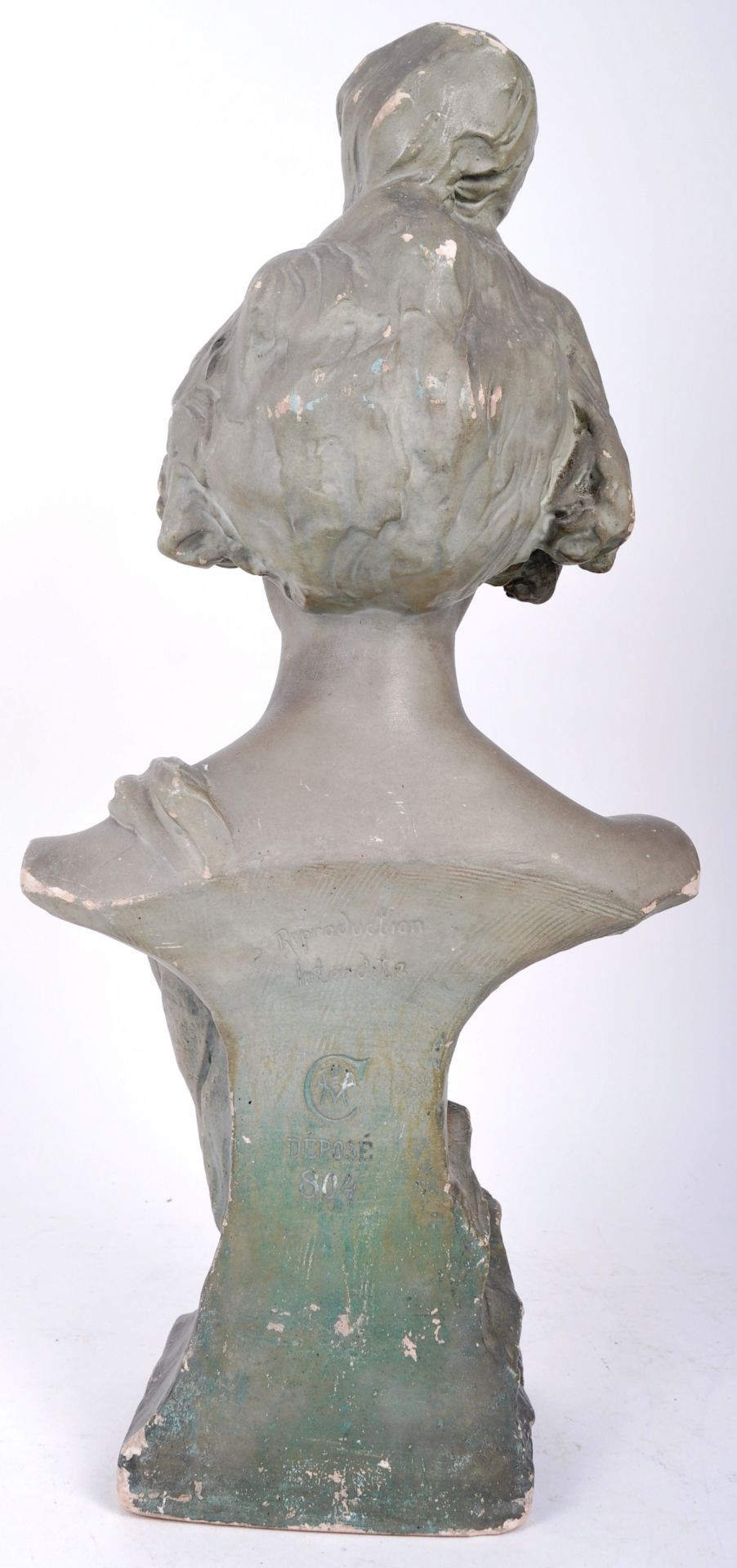 ART NOUVEAU CIRCA 1910 FRENCH PAINTED CHALK BUST STATUE - Image 3 of 6