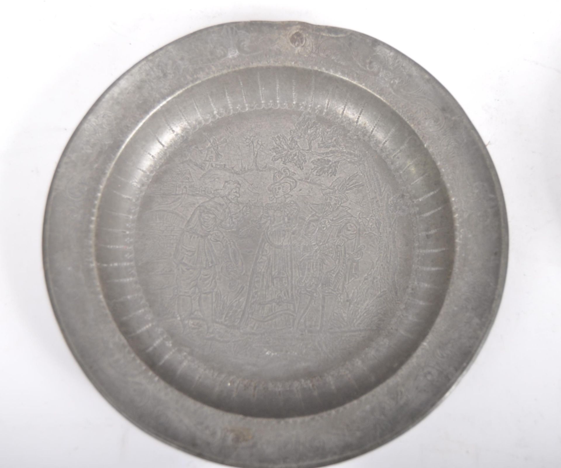 PAIR 18TH CENTURY DUTCH ENGRAVED PEWTER PLATES - Image 3 of 6