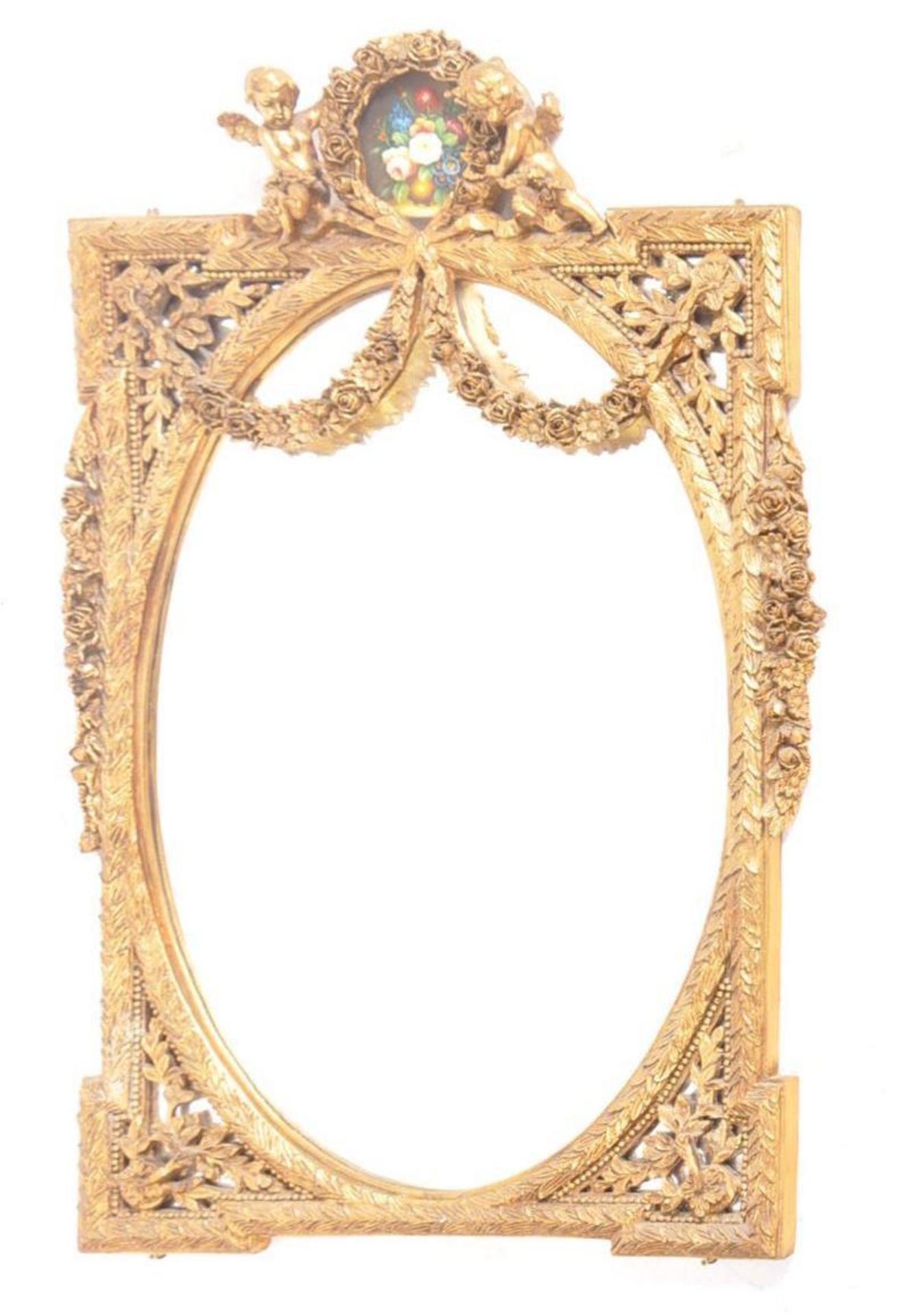 19TH CENTURY FRENCH GILT GESSO GARLAND PUTTI SWAG MIRROR - Image 3 of 7