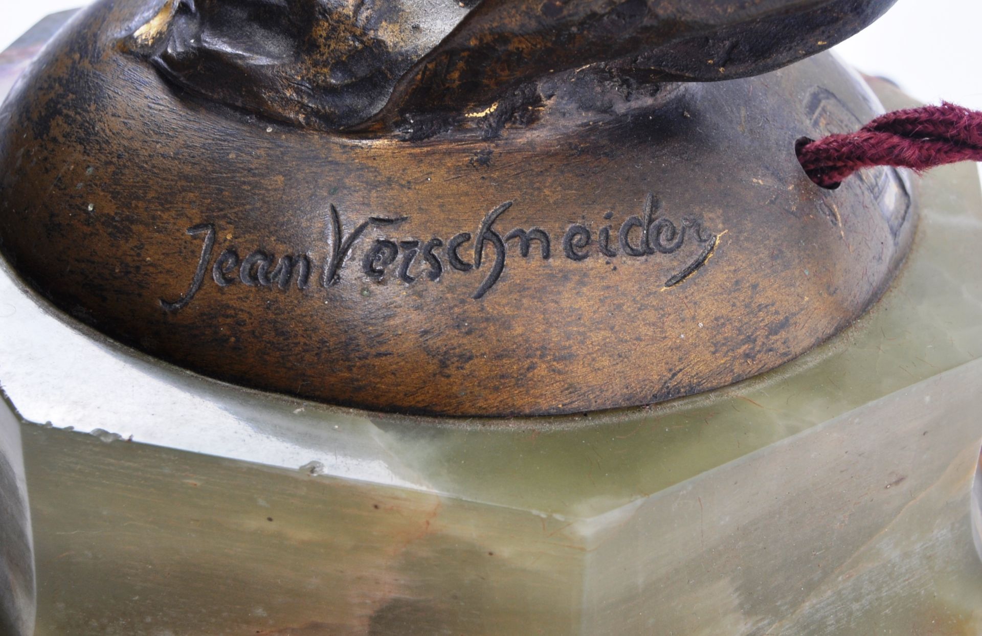 JEAN VERSCHNEIDER (1872-1943) FIGURAL BRONZE & MARBLE LAMP - Image 7 of 10