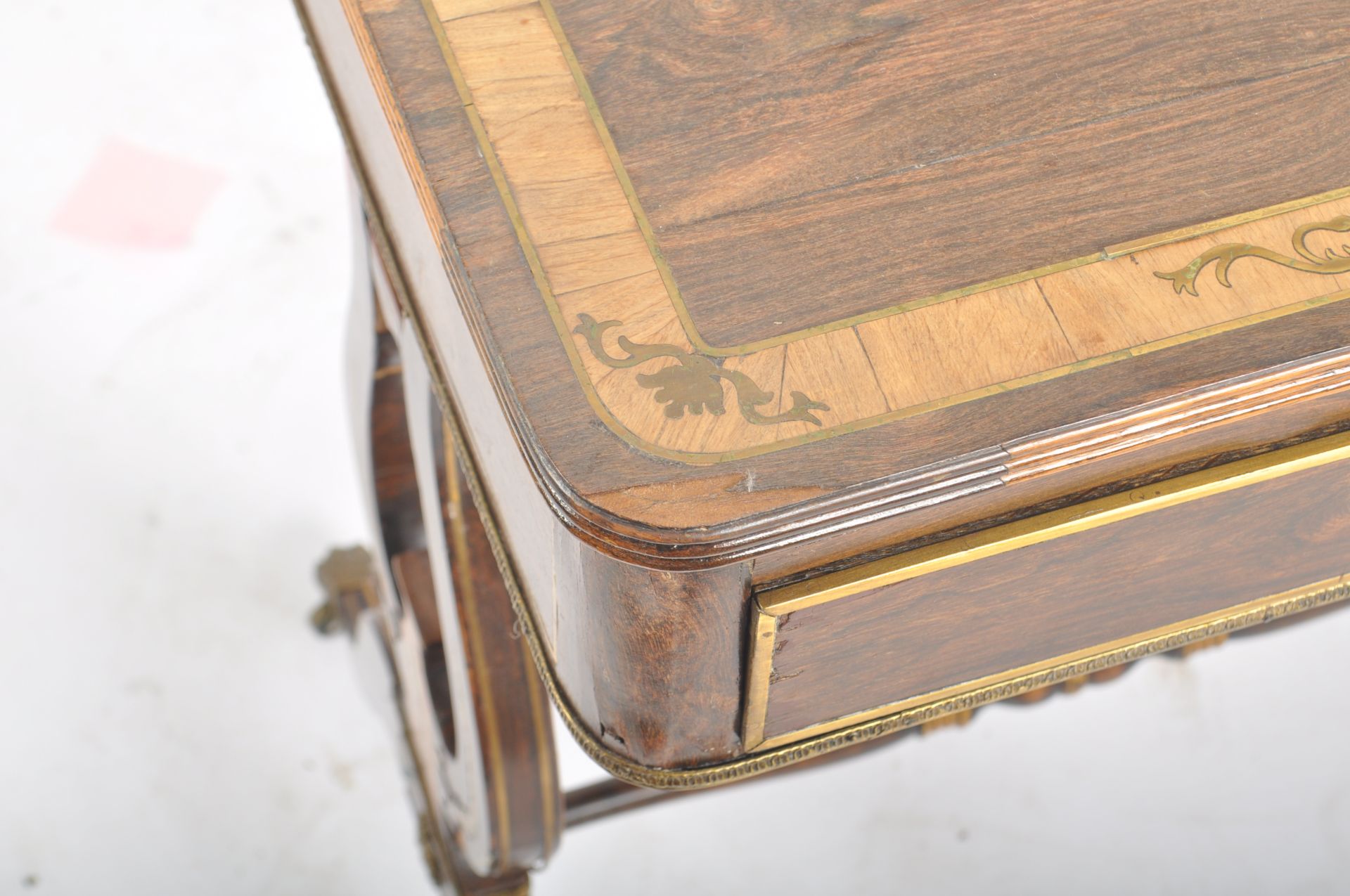 19TH CENTURY LADIES ROSEWOOD & BRASS INLAID WRITING TABLE - Image 3 of 10