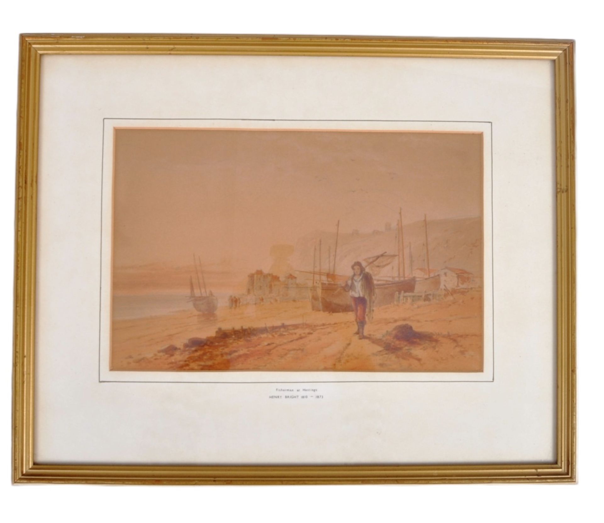 HENRY BRIGHT (1810-1873) FISHERMAN AT HASTINGS WATERCOLOUR