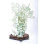 19TH CENTURY CARVED JADE SCULPTURE OF DEER AND BONSAI