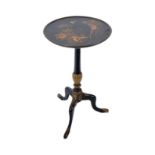 19TH CENTURY BLACK LACQUERED CHINOISERIE PEDESTAL WINE TABLE