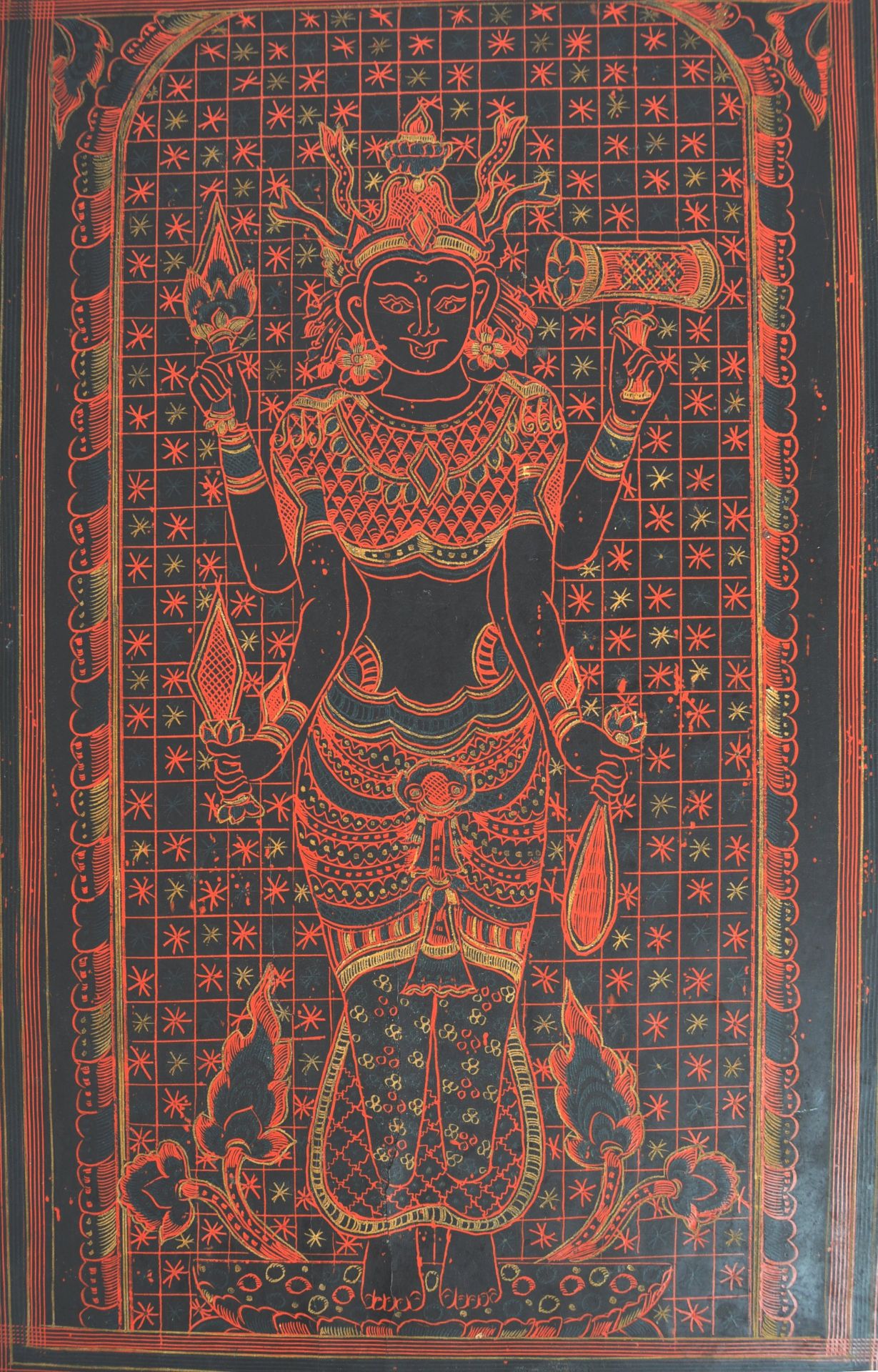 19TH CENTURY CHINESE BURMESE RED LACQUER PANEL - Image 3 of 5