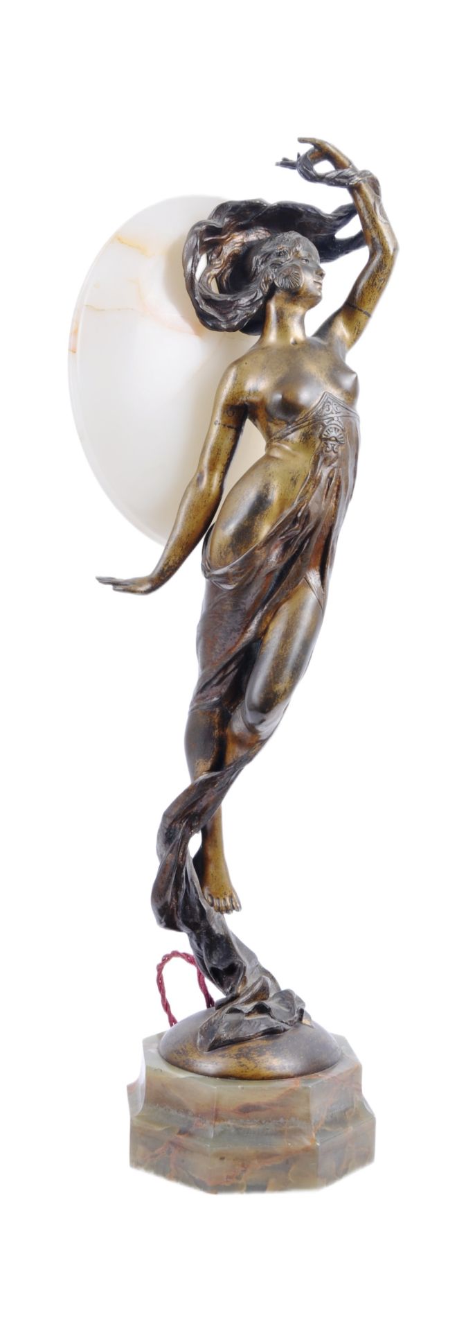 JEAN VERSCHNEIDER (1872-1943) FIGURAL BRONZE & MARBLE LAMP