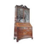 18TH CENTURY GEORGE III MARQUETRY INLAID BUREAU BOOKCASE