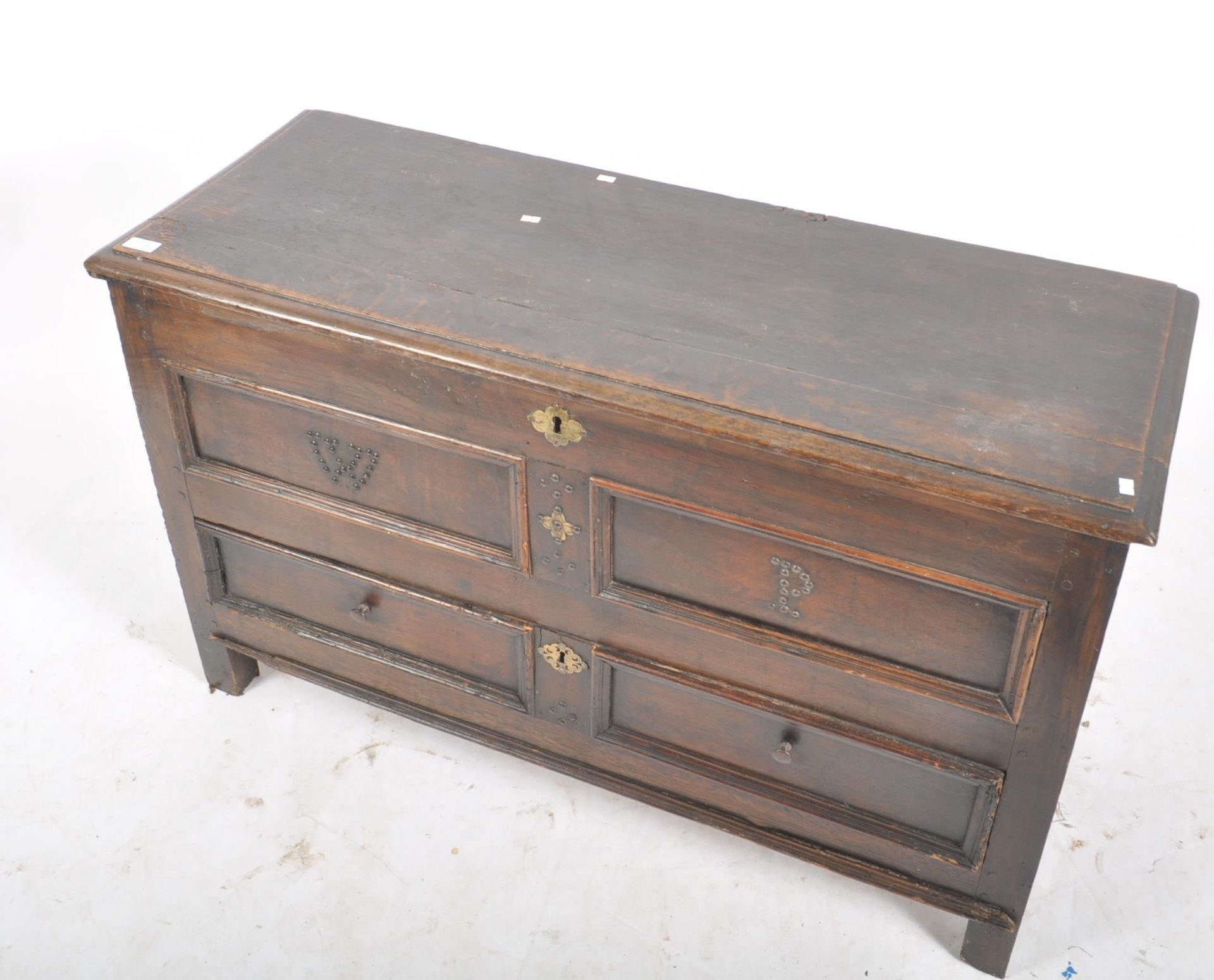 17TH CENTURY COMMONWEALTH OAK MULE CHEST COFFER CHEST - Image 2 of 9