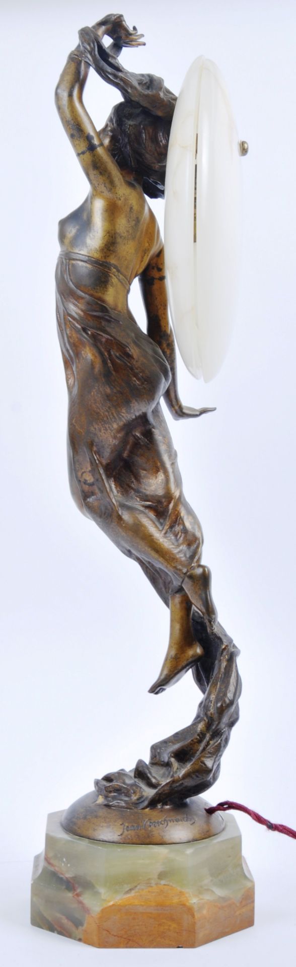 JEAN VERSCHNEIDER (1872-1943) FIGURAL BRONZE & MARBLE LAMP - Image 5 of 10