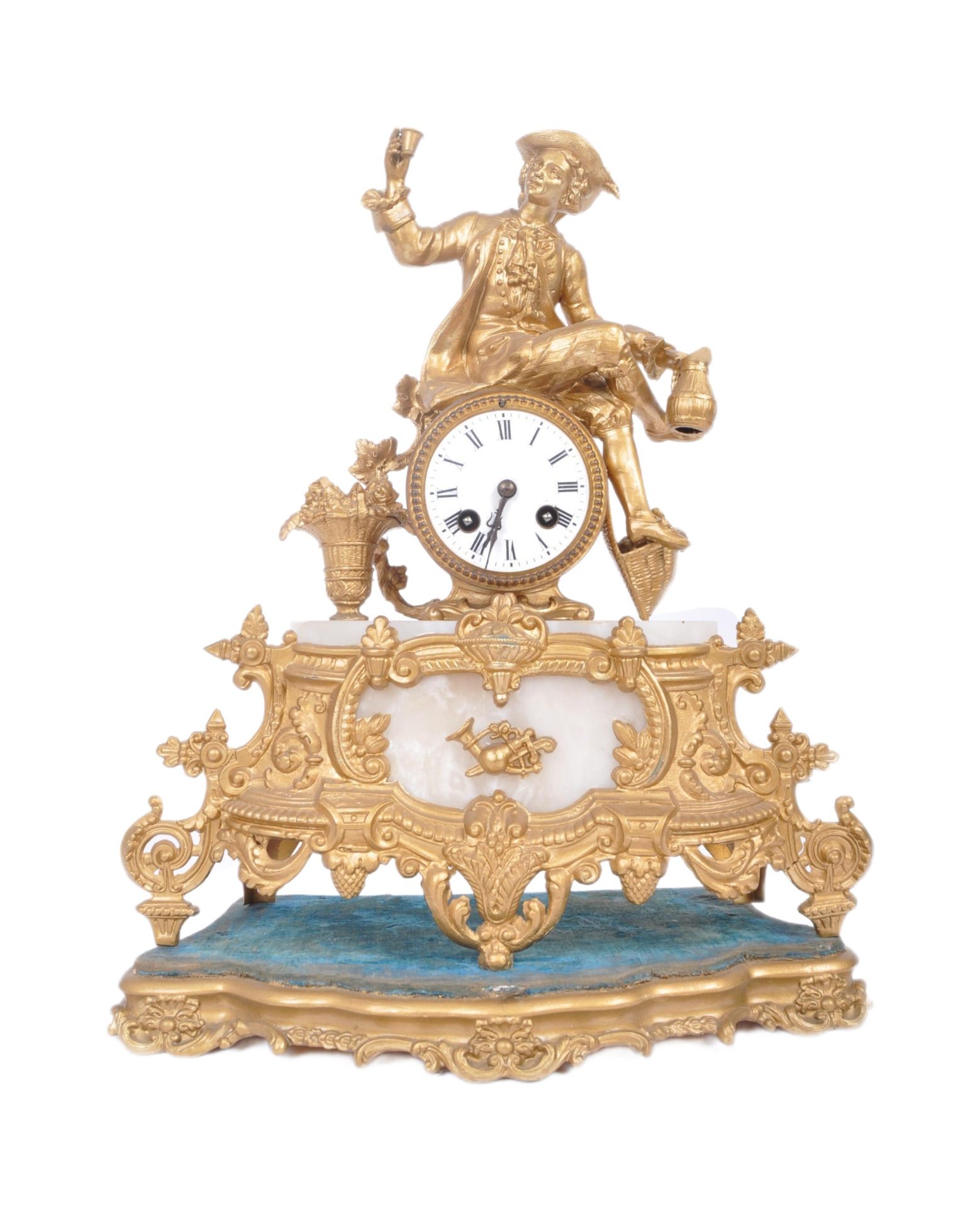 19TH CENTURY FRENCH 8 DAY GILT ORMOLU & MARBLE CLOCK