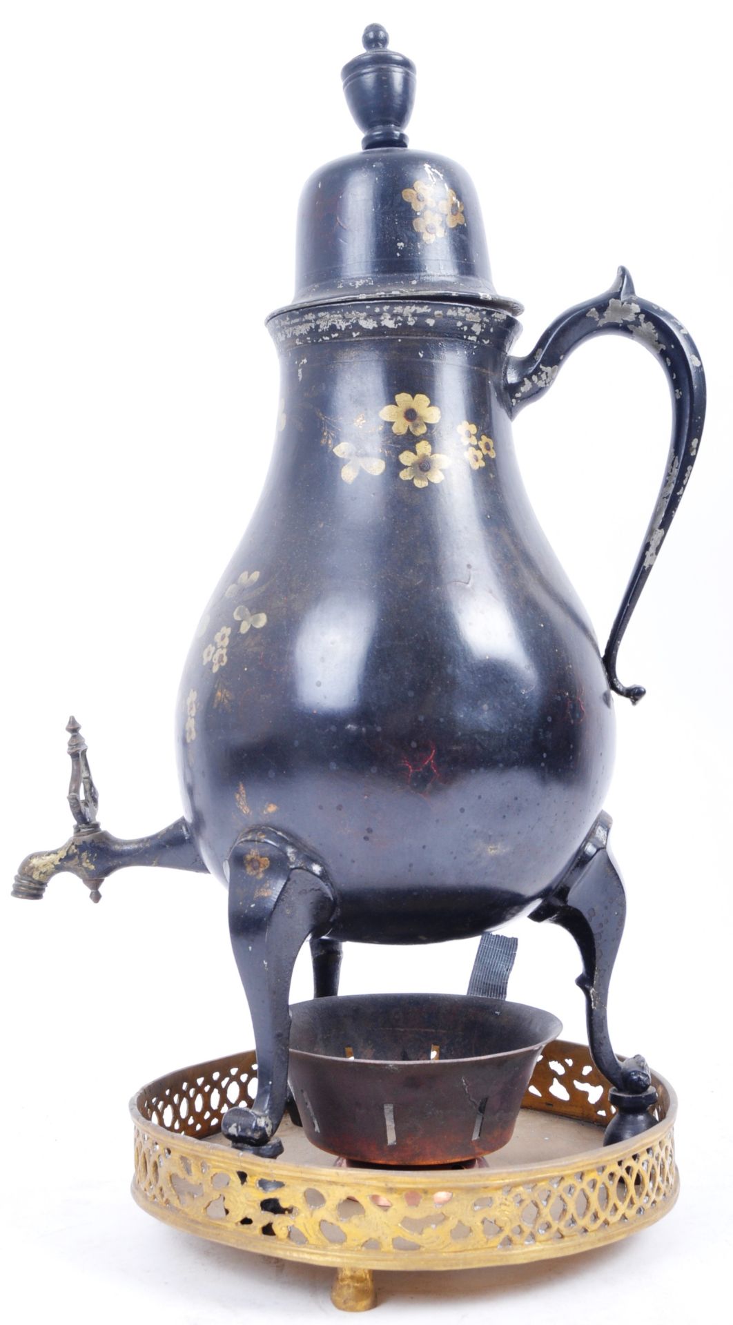 19TH CENTURY BLACK LACQUERED COFFEE POT ON STAND - Image 3 of 5