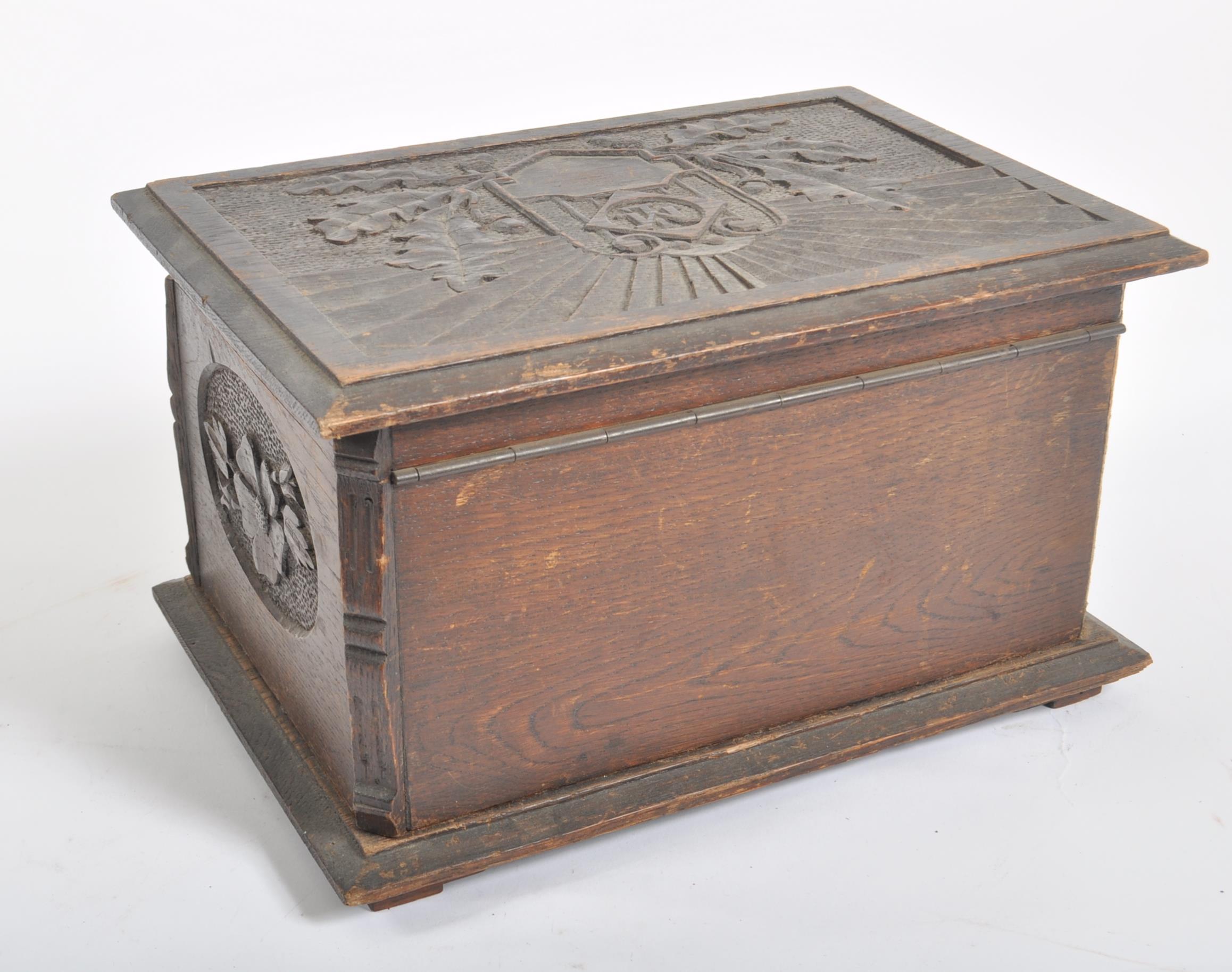 WWII SECOND WORLD WAR CARVED OAK SMALL WOODEN CHEST - Image 9 of 9