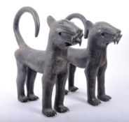 PAIR OF 20TH CENTURY AFRICAN BENIN BRONZE LEOPARDS CATS