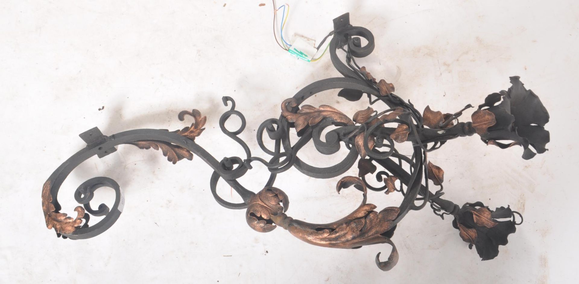 PAIR OF ARTS & CRAFTS MANNER WROUGHT IRON & COPPER WALL LIGHTS - Image 7 of 8