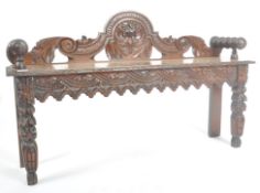 VICTORIAN CARVED OAK WINDOW SEAT - HALL BENCH SETTLE