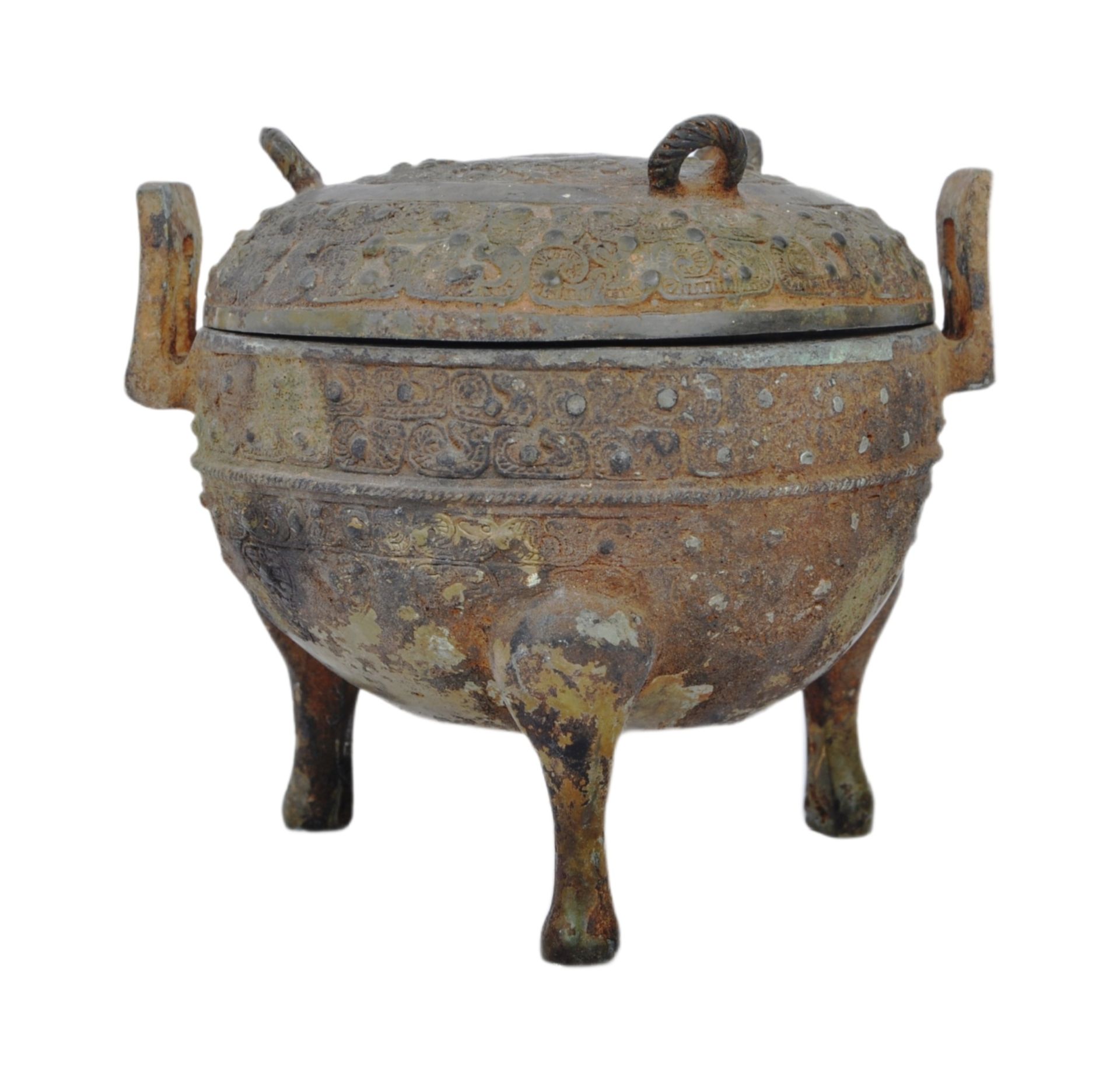 LATE ZHOU DYNASTY CHINESE 'DING' RITUAL BRONZE TRIPOD VESSEL